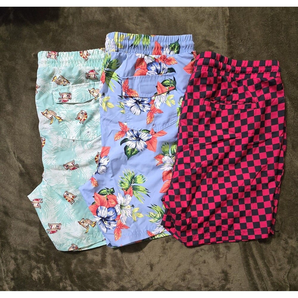 Club Room and INC Men's Swim Trunks Surf Shorts Lot of 3 Bulldog Hawaiian Large